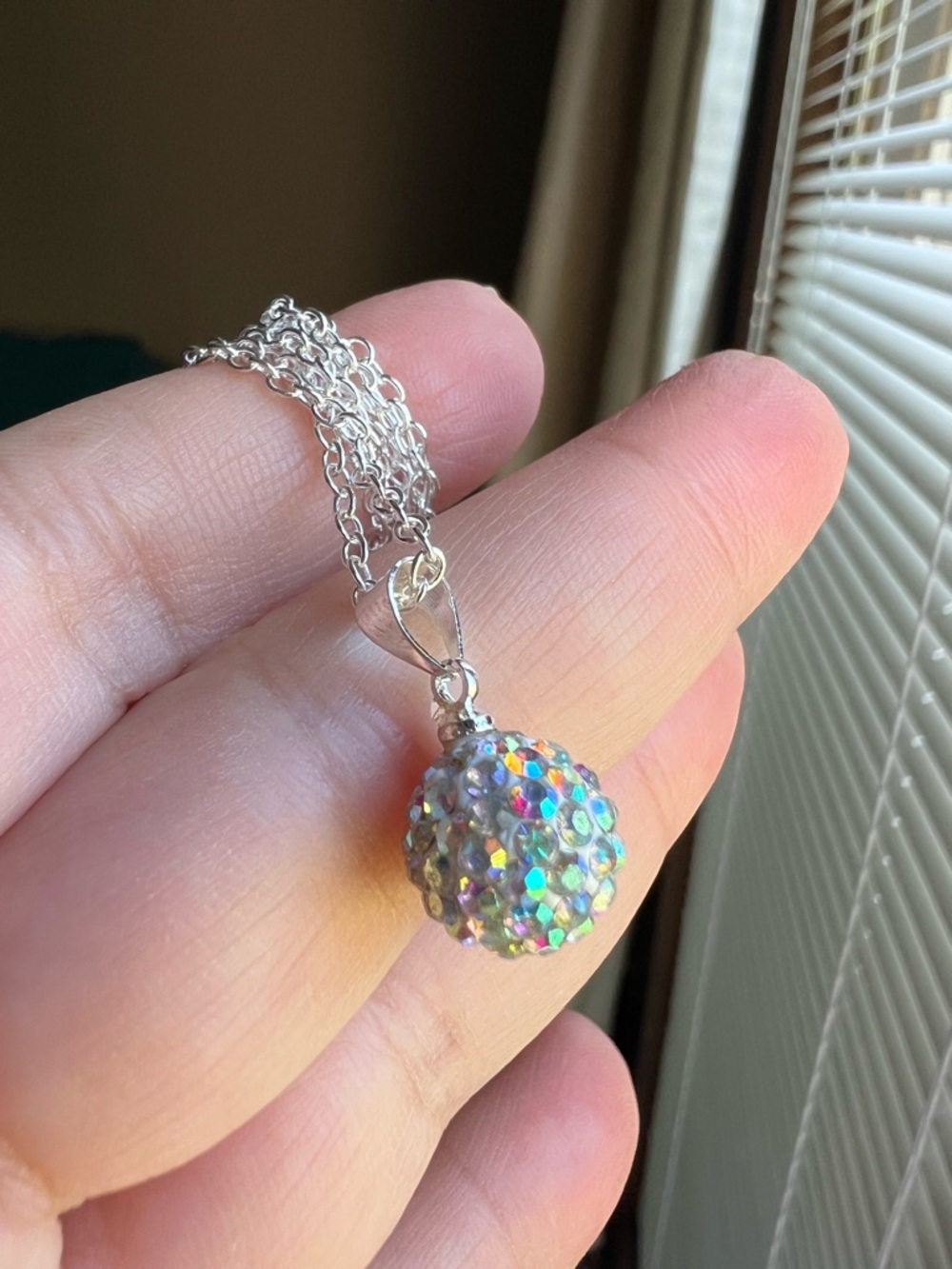 Swarovski Elements 925 Sterling Silver Aurora Borealis Disco Ball Necklace NEW - Picture 4 of 16